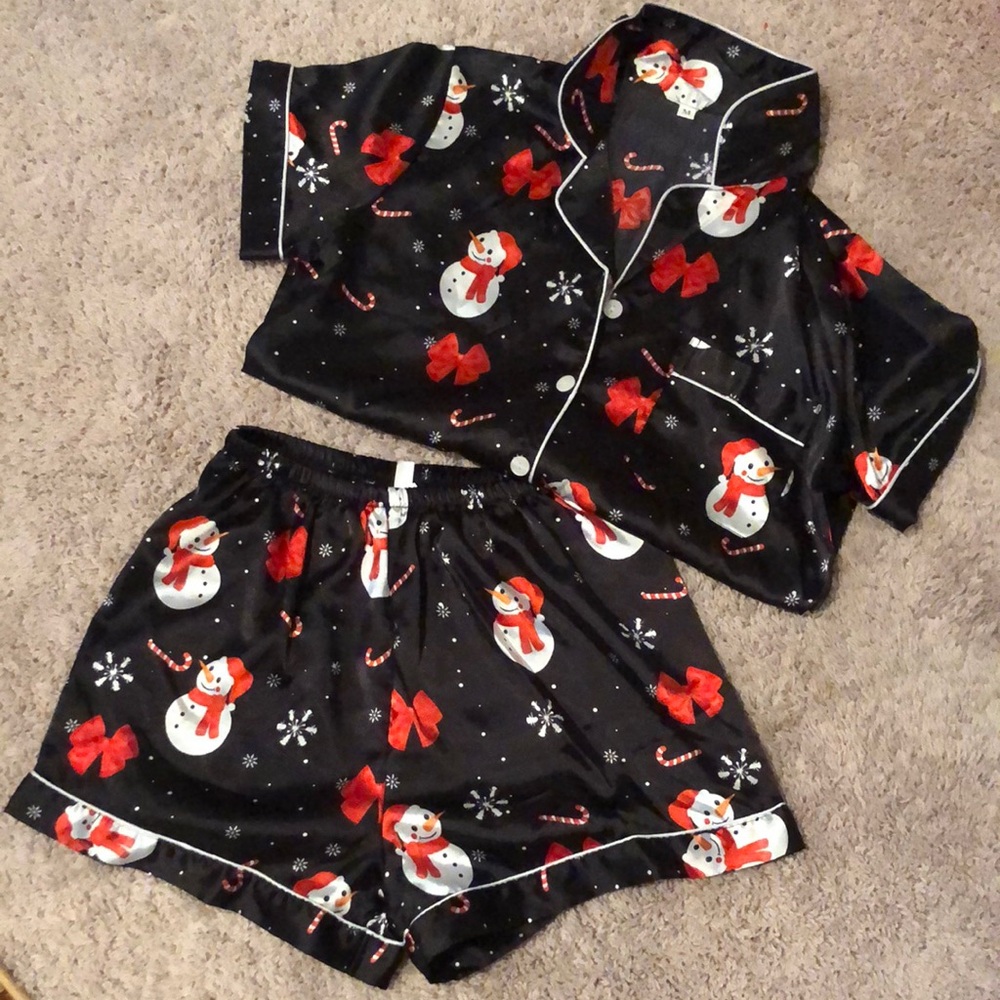Festive Snowman Pajama Set - Black